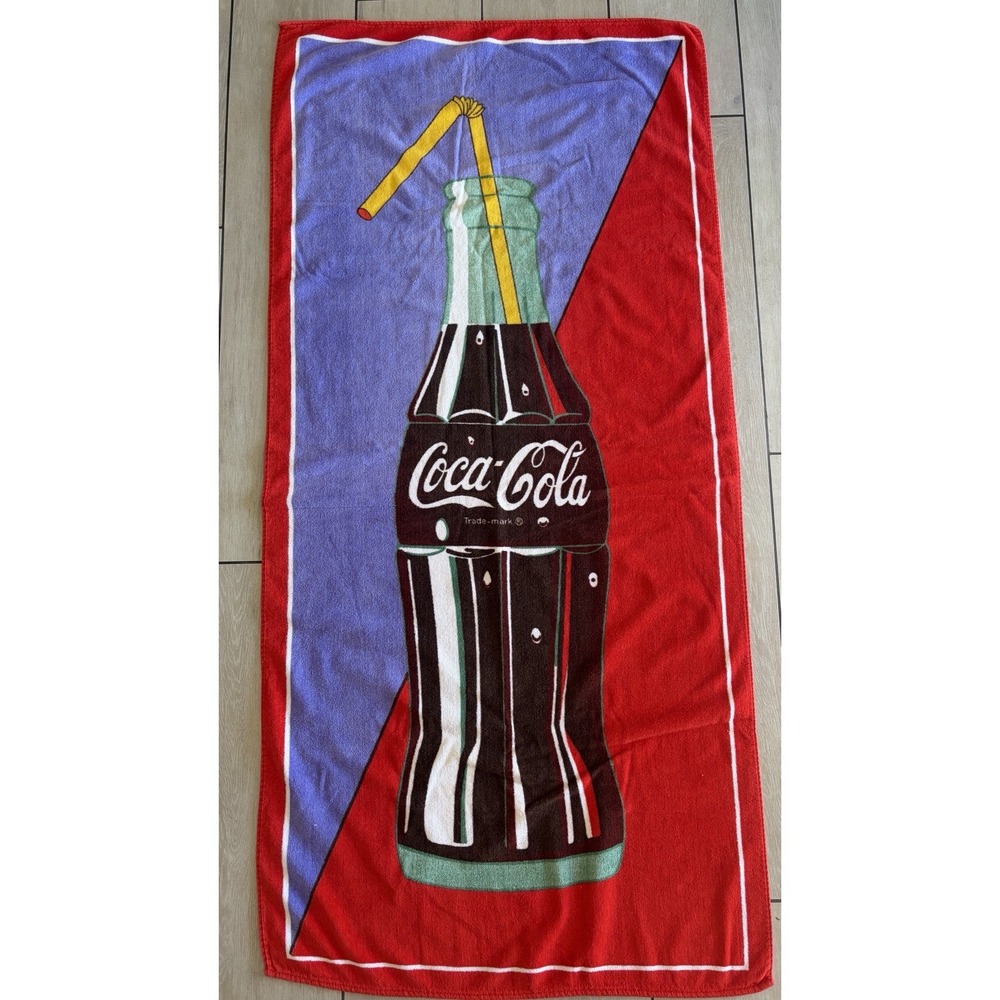 Vintage Coca Cola Coke Bottle Beach Pool Towel 57x28 90s Vacation Collectibles
